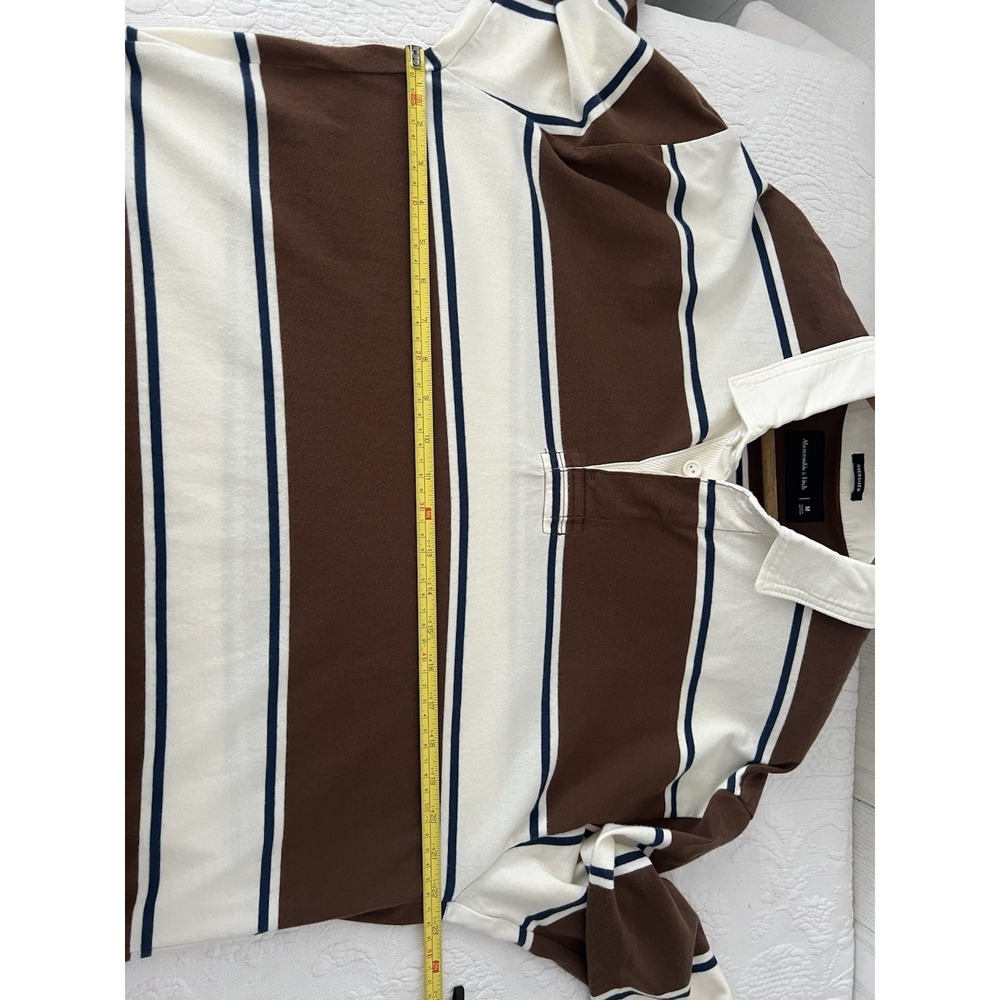 Abercrombie & Fitch Rugby Oversized Polo Shirt Men's Medium Stripe Preppy Brown - Picture 8 of 14